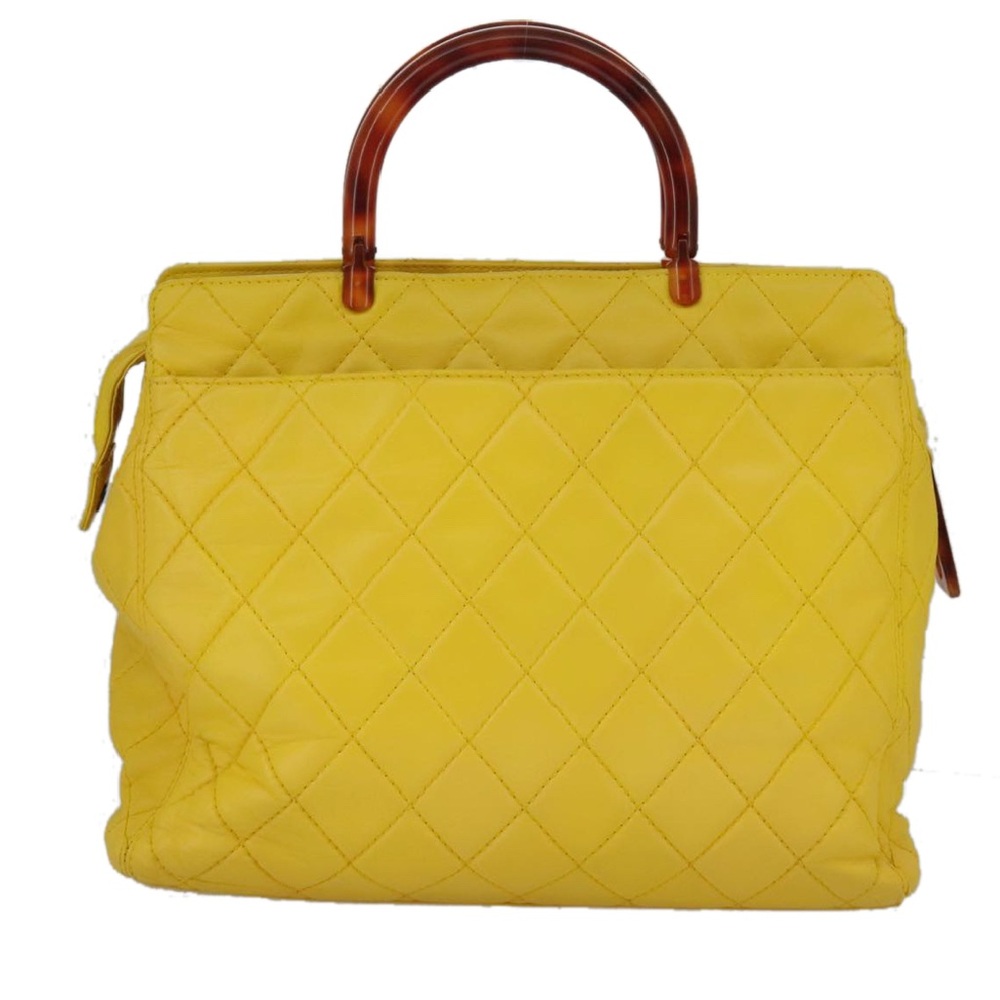 CHANEL Matelasse Hand Bag Lamb Skin Yellow - Picture 2 of 16